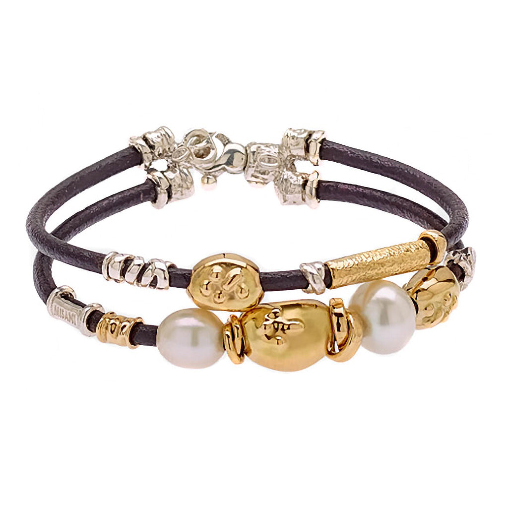 Double Strand Gold and Pearl Bracelet