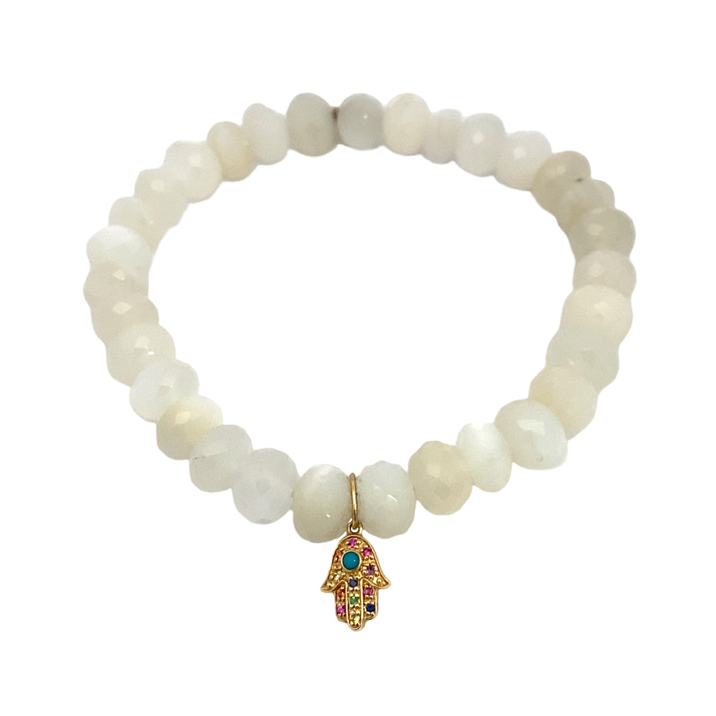 Opal Bead Bracelet with Charm