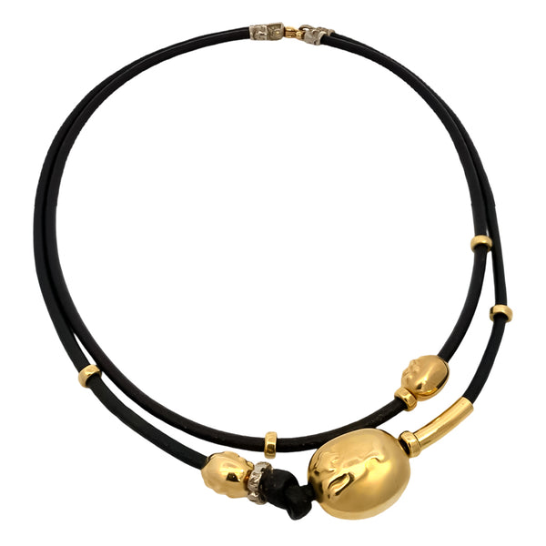 Double Strand Leather and Gold Necklace