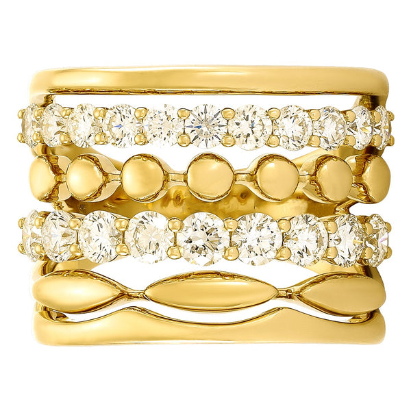 Six Row Gold and Diamond Ring