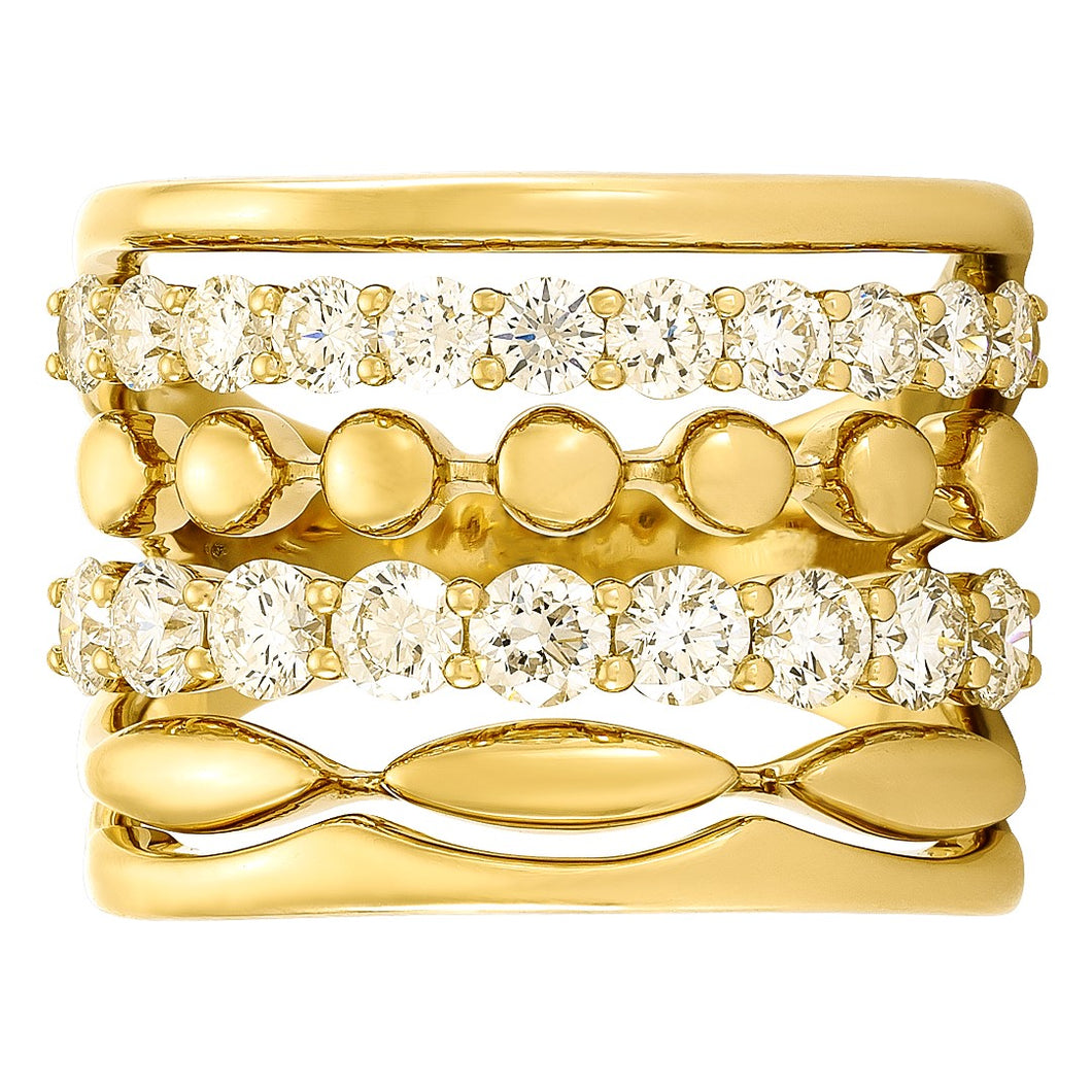 Six Row Gold and Diamond Ring