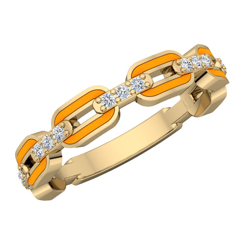 Neon Arrancione Enamel & Diamond Link Ring