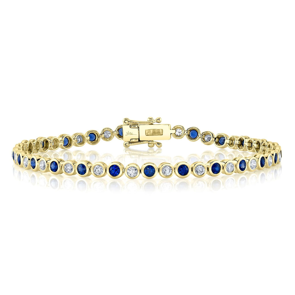 Diamond & Sapphire Bezeled Tennis Bracelet