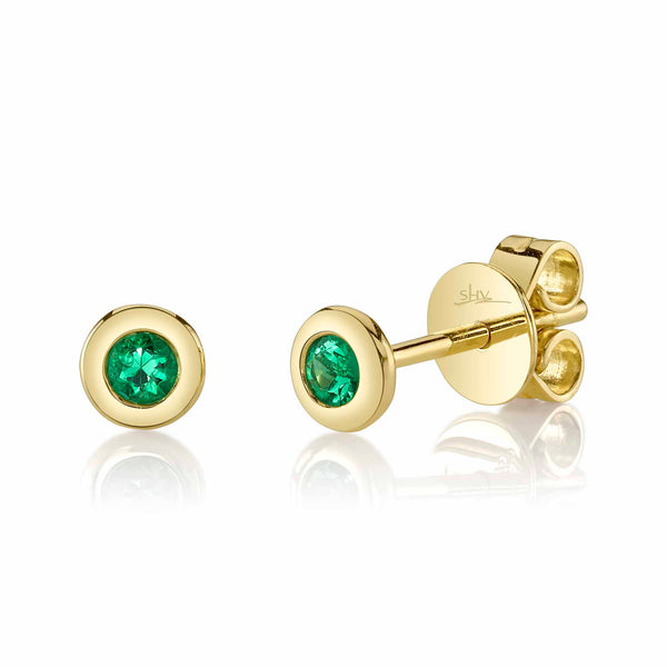 Bezeled Emerald Stud Earrings