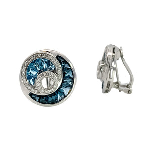 Blue Topaz and Diamond Swirl Earrings