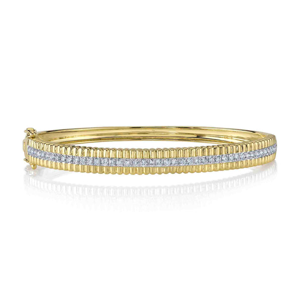 Ridged Diamond Bangle Bracelet