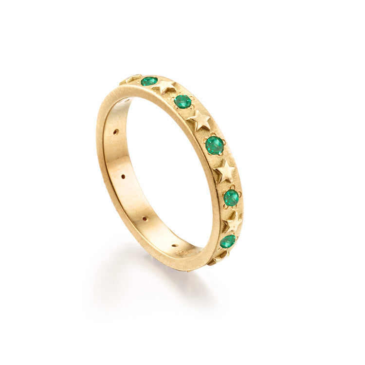 'Celestial' Emerald and Star Ring