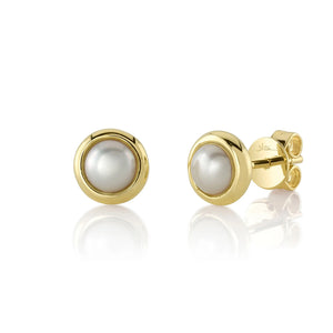 Bezeled Pearl Stud Earrings