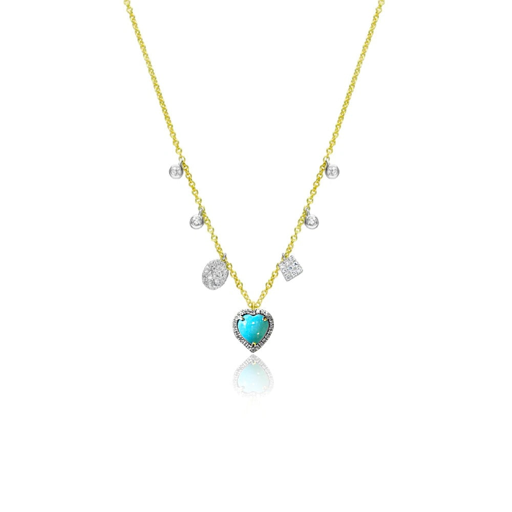 Tiny Turquoise Heart and Diamonds Necklace