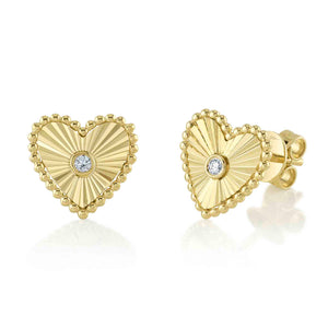 Fluted Heart Diamond Stud Earrings