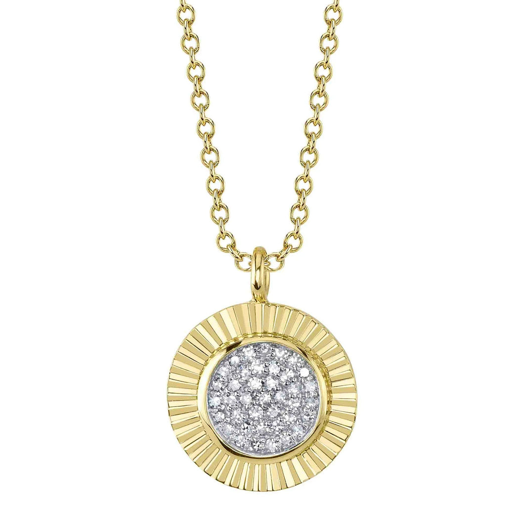 Fluted Pave Disc Necklace