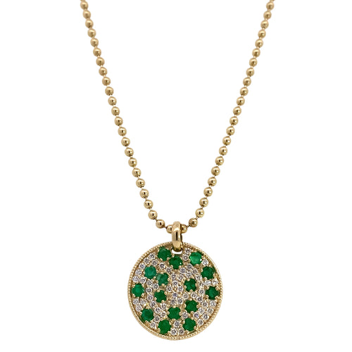 Emerald and Diamond Disc Necklace