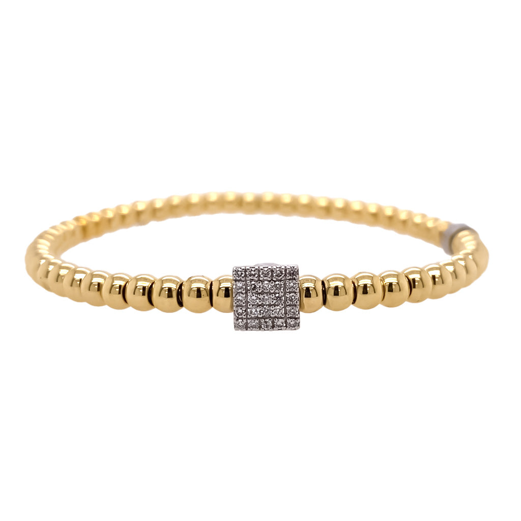 Gold Bead and Diamond Square Stretch Bracelet