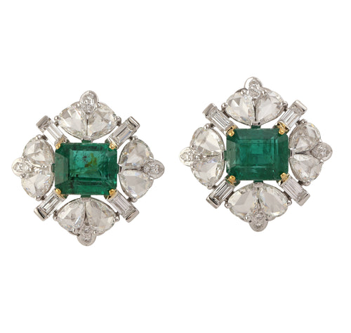 Emerald and Diamond Stud Earrings